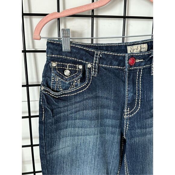 Vintage Earl Jean Denim Low Rise Boot Cut Y2K Rhinestone Stitching sz 4 - Picture 2 of 13